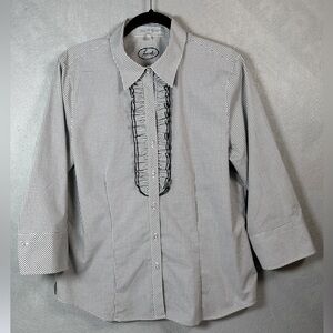 Foxcroft Black/White Gingham Ruffle 3/4 Sleeve Button Down Women’s Shirt Size 16